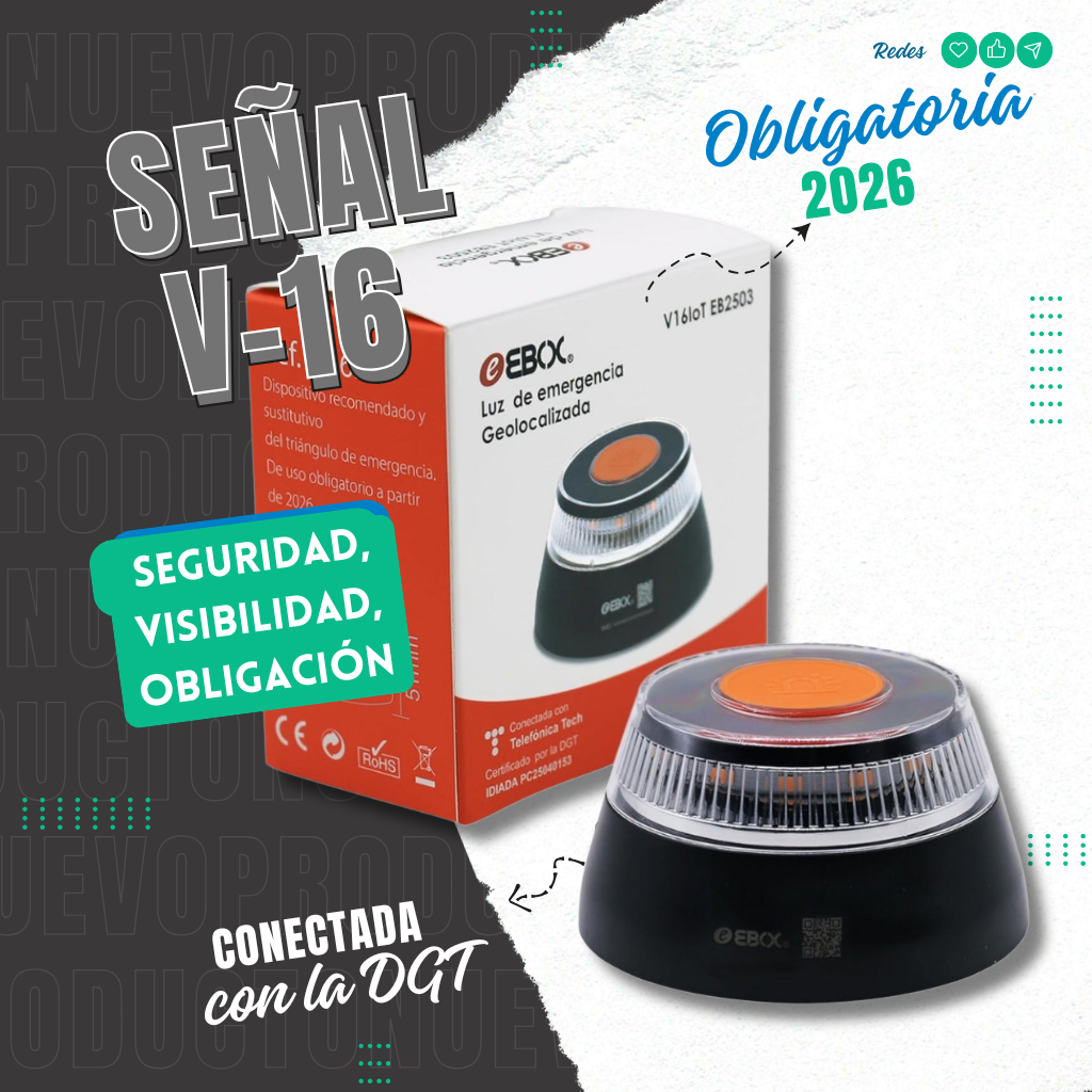 EBOX Luz Emergencia V16 Homologada DGT con Geolocalización – Baliza Conectada DGT 3.0