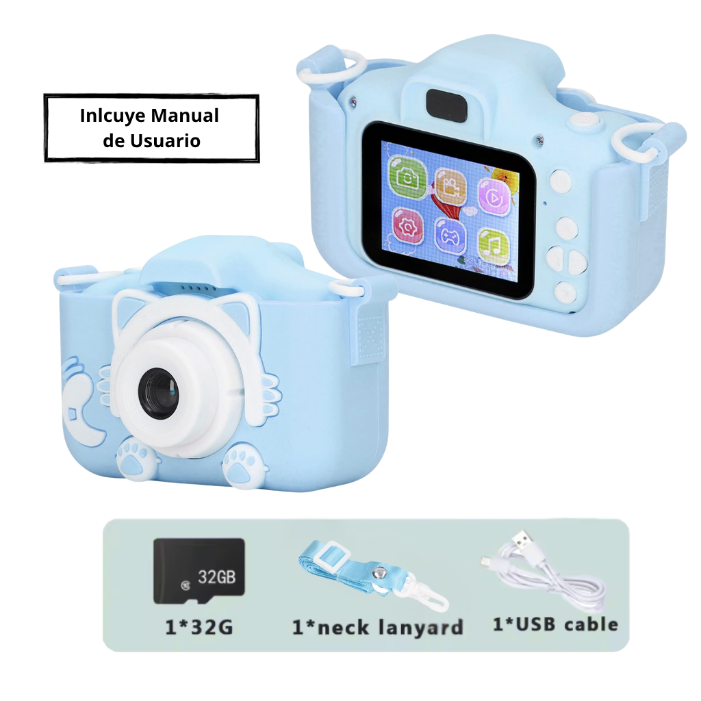Cámara para Niños 20MP HD 2.0” + Tarjeta 32GB – Azul y Rosa, Compacta y Divertida