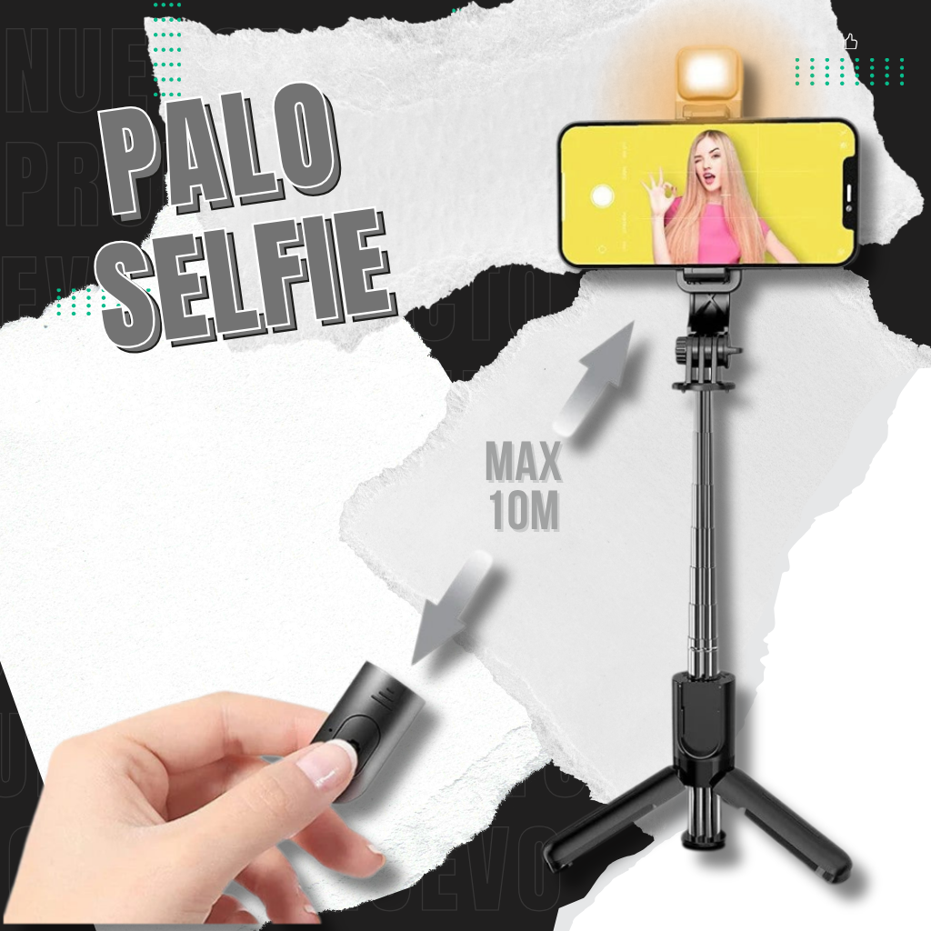 Palo Selfie 3 en 1 con Trípode, Luz LED y Bluetooth | Compacto y Extensible (1,1 m)