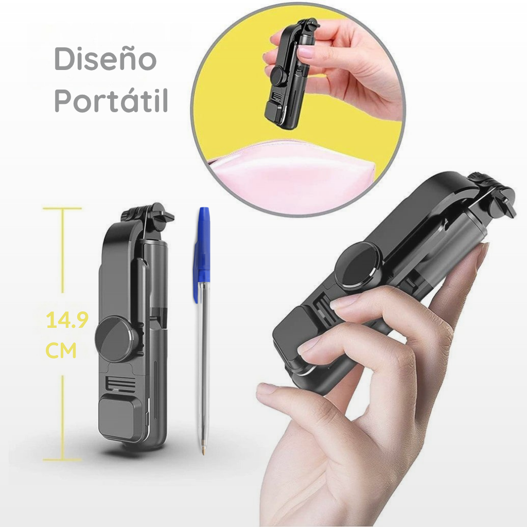 Palo Selfie 3 en 1 con Trípode, Luz LED y Bluetooth | Compacto y Extensible (1,1 m)