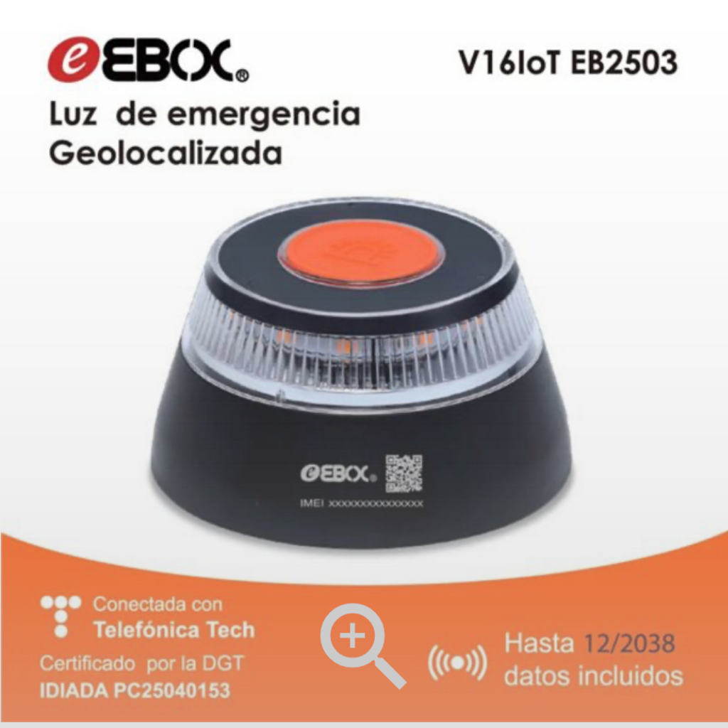 EBOX Luz Emergencia V16 Homologada DGT con Geolocalización – Baliza Conectada DGT 3.0