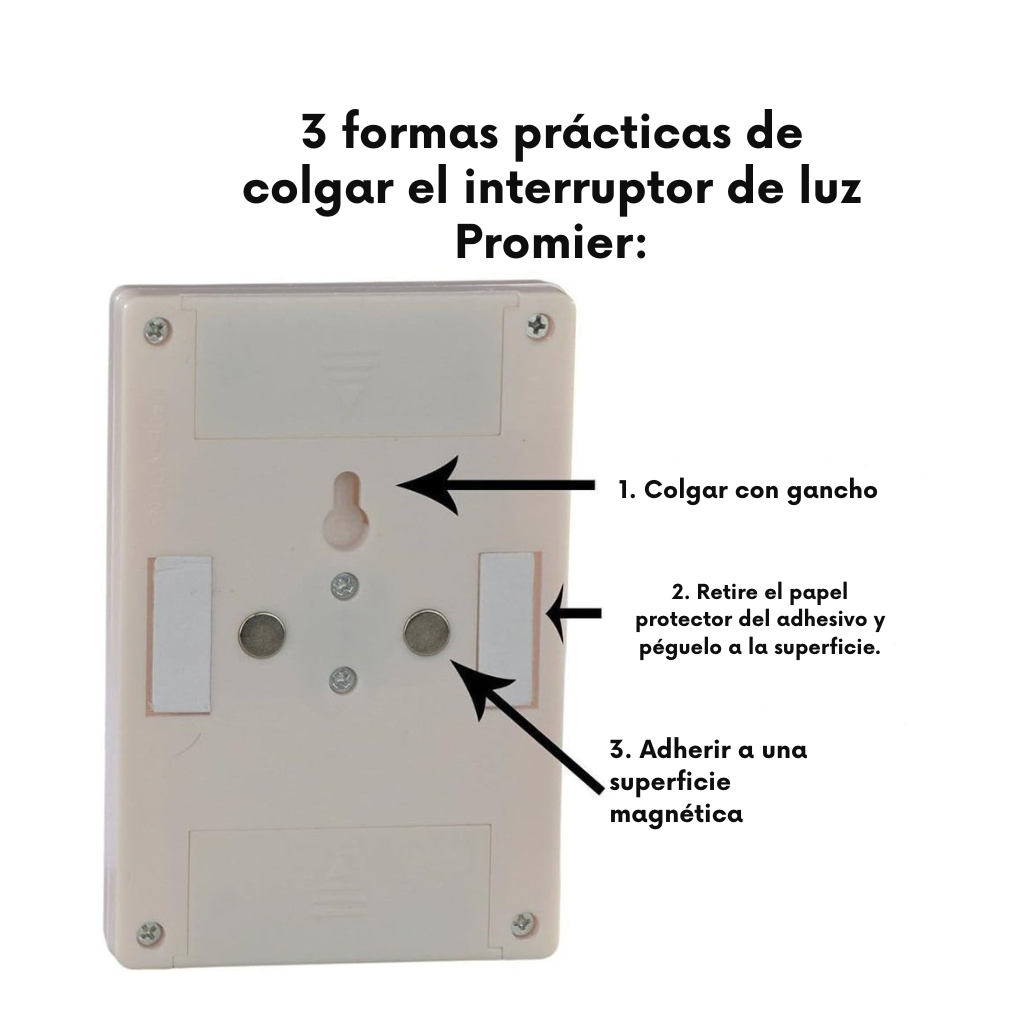 Interruptor de Luz Inalámbrico Promier de 200 Lúmenes - Instalación Rápida con Imán y Gancho 4U.