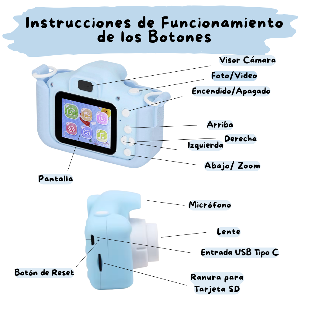 Cámara para Niños 20MP HD 2.0” + Tarjeta 32GB – Azul y Rosa, Compacta y Divertida