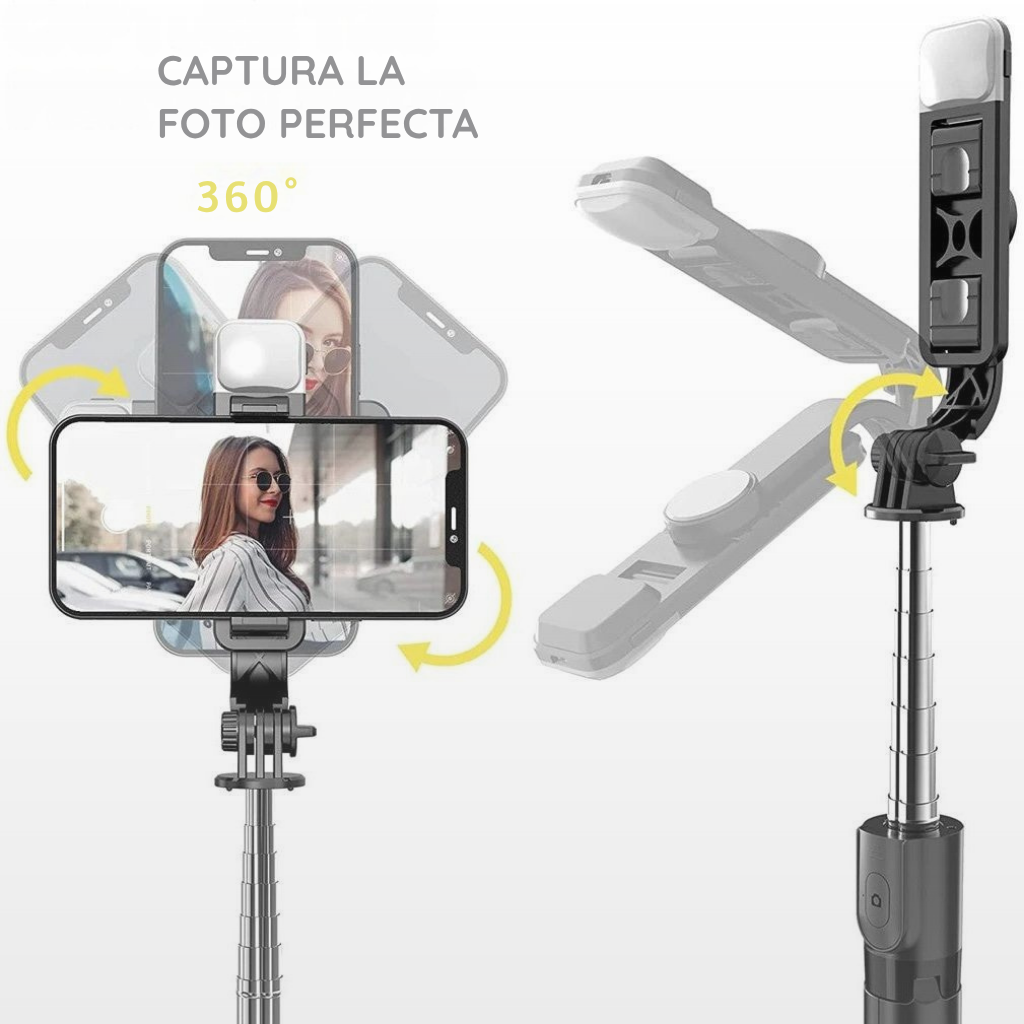 Palo Selfie 3 en 1 con Trípode, Luz LED y Bluetooth | Compacto y Extensible (1,1 m)