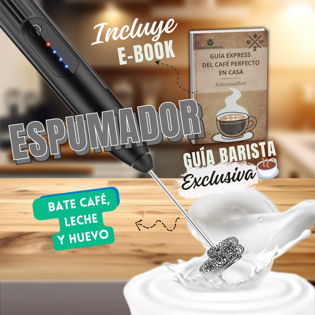 Espumador de Leche Recargable USB - Mezclador de Bebidas con 3 Velocidades + Incluye Ebook Guía Barista☕